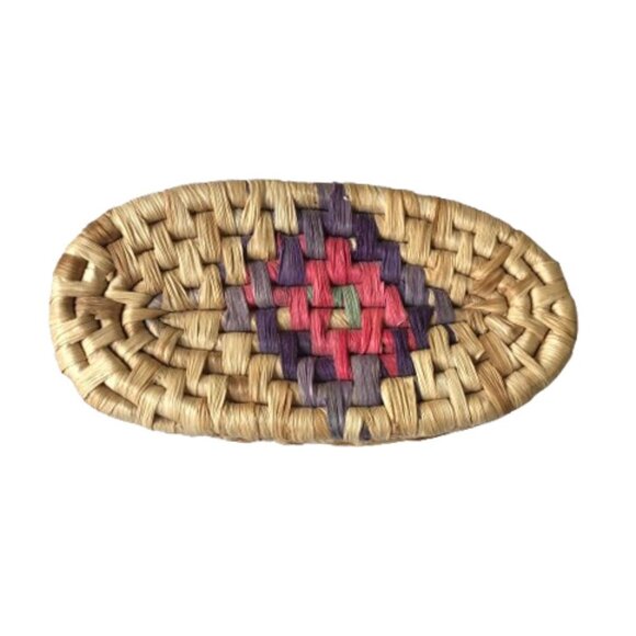 Two piece colorful raffia woven nesting basket container set with lids - Picture 13 of 16